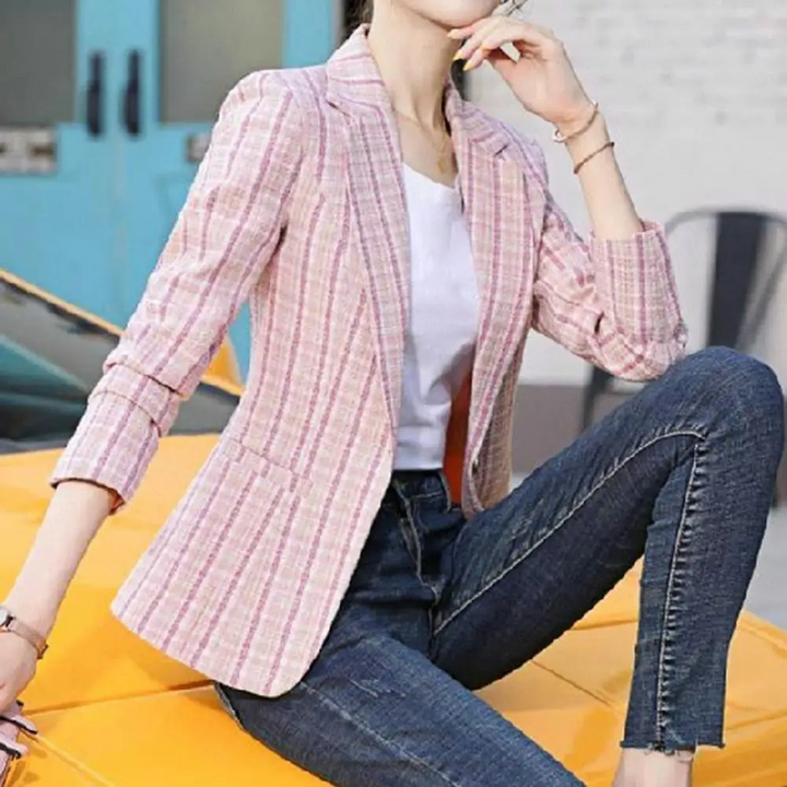 Check Pattern Blazer | Tailored One-Button Women's Jacket – Leah & Lila