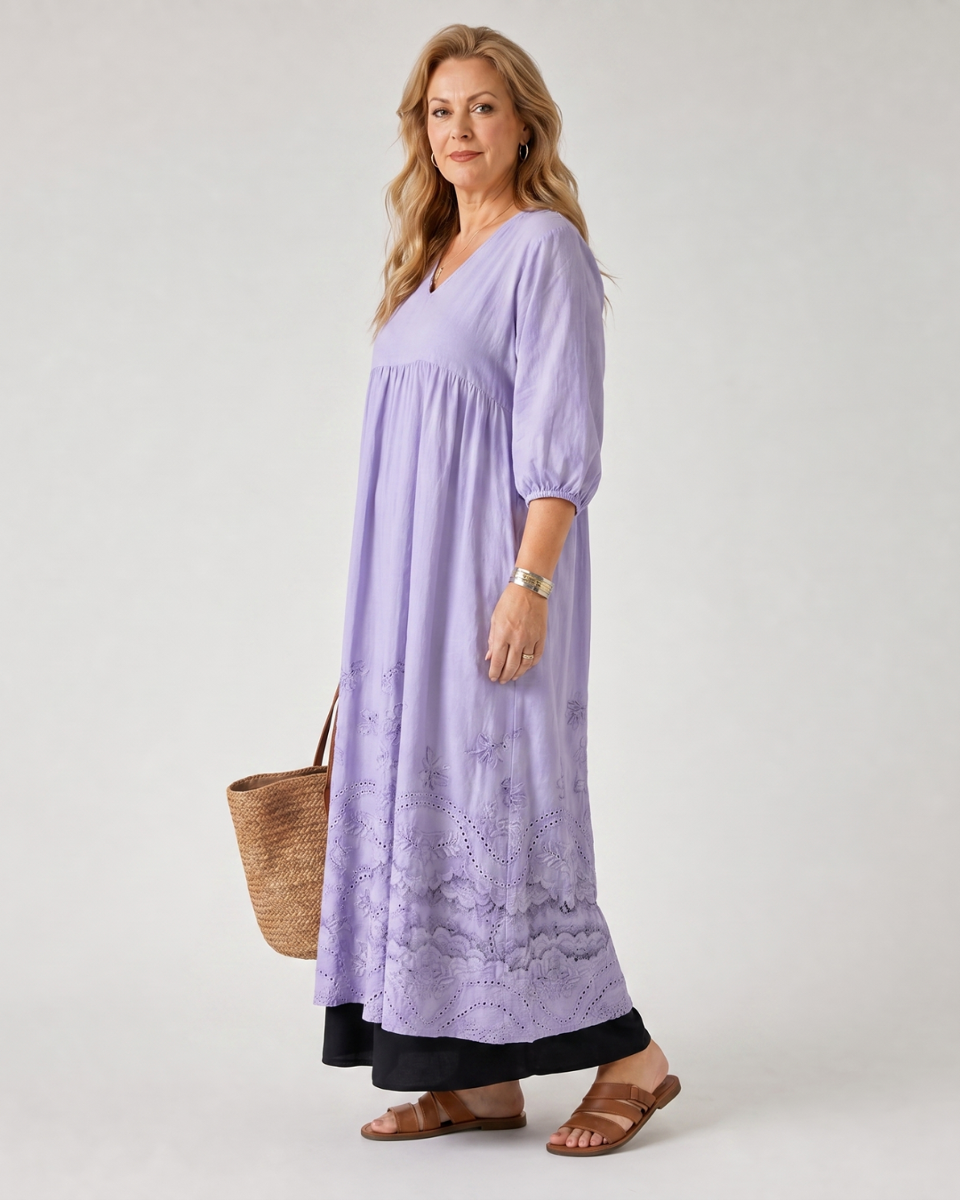 Waverly - Embroidered Hem Everyday Pocket Midi Dress