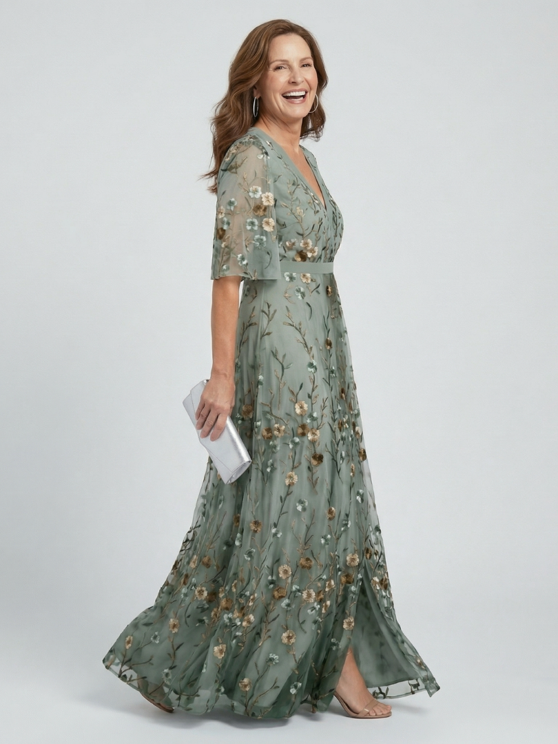 Leah & Lila Savannah floral halter maxi dress - sage green