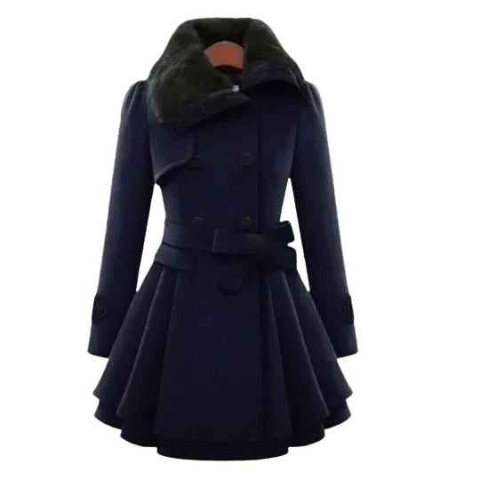 Faux Fur Collar Coat | Fit & Flare Belted Winter Style – Leah & Lila