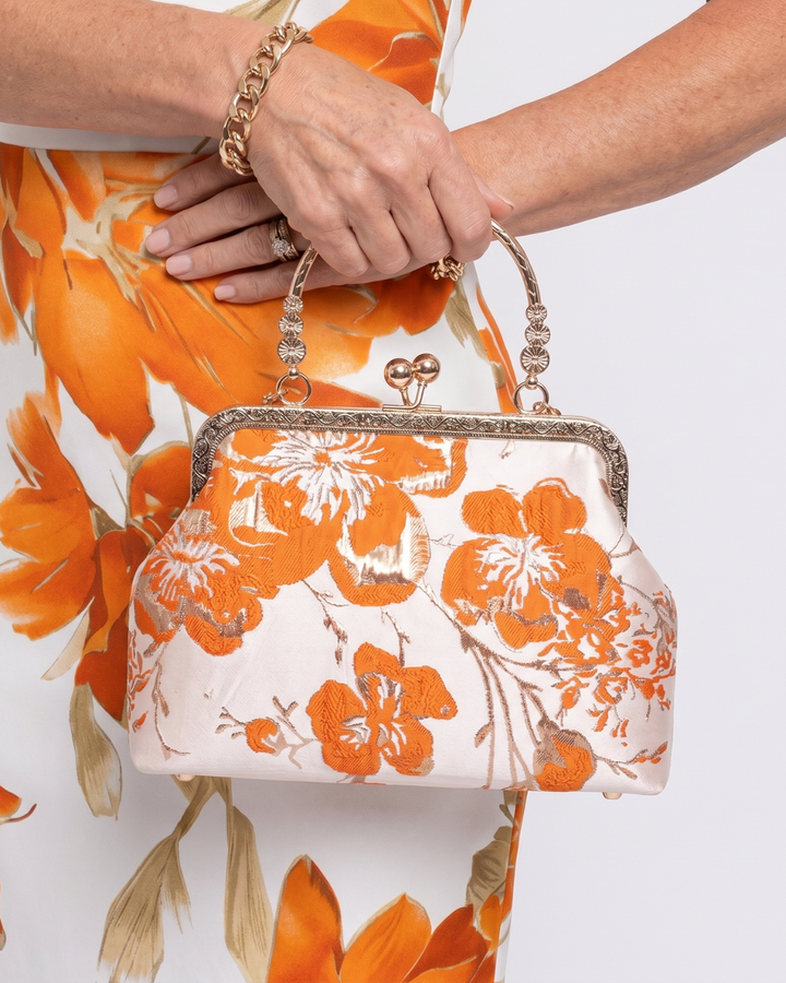 Greta - Floral Embroidered Frame Chain Handbag