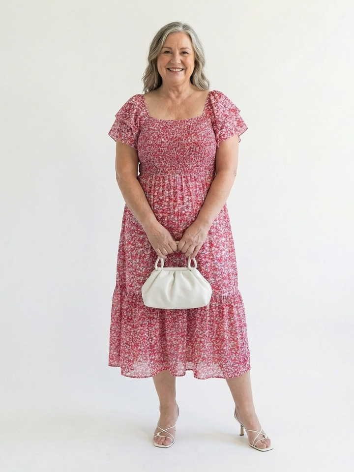 Blair - Off Shoulder Floral Smocked Midi Dress