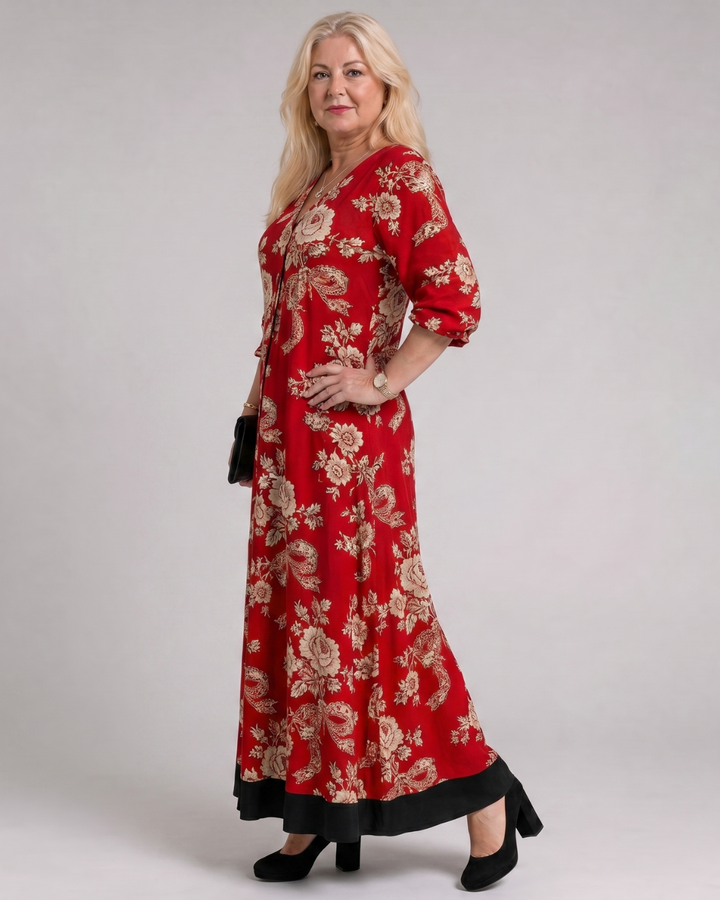 Blythe - Vintage Floral V Neck Relaxed Midi Dress