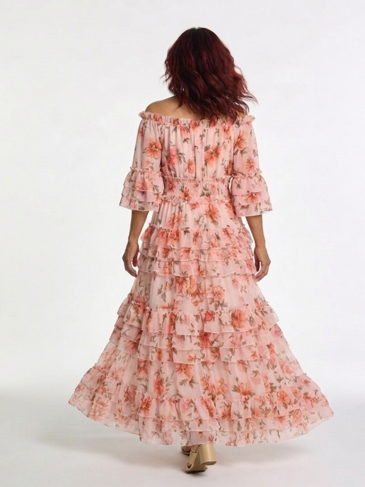 Georgia - Off Shoulder Floral Ruffle Tiered Maxi Dress
