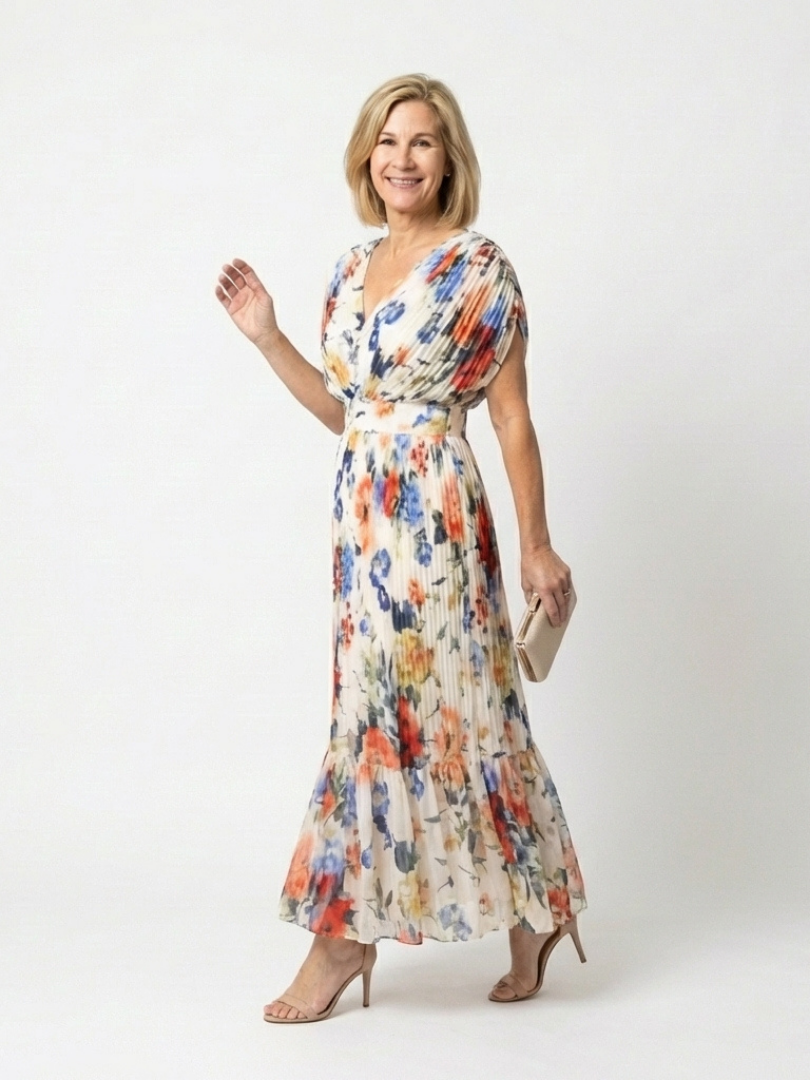 Cassidy - Short Sleeve Pleated Floral Midi Dress
