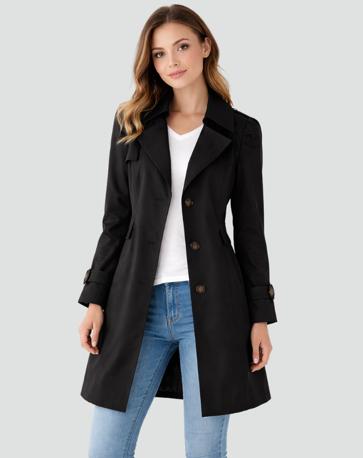 Tailored Women's Trench Coat, Classic Lapels, Mid-Length Jacket