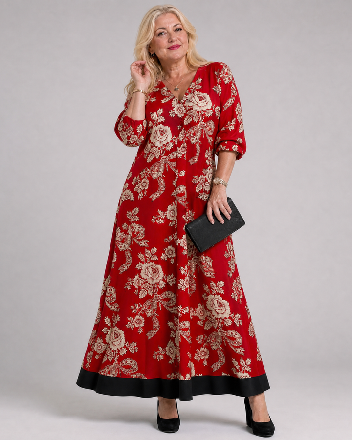 Blythe - Vintage Floral V Neck Relaxed Midi Dress