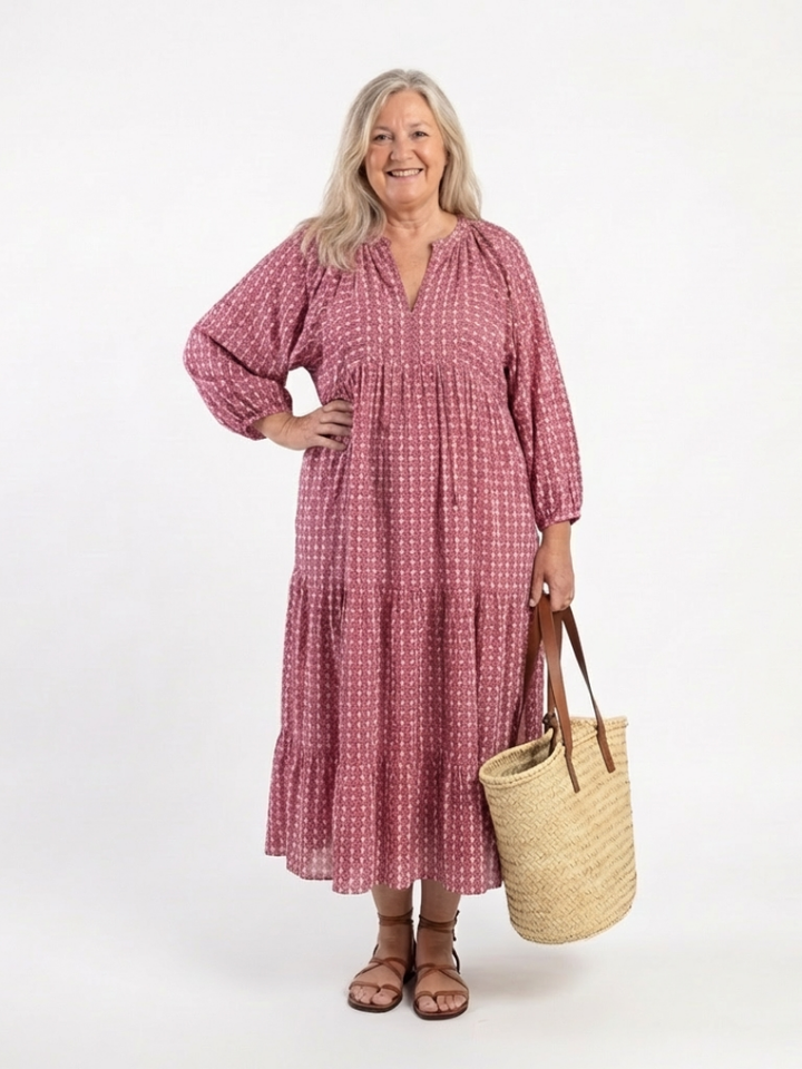 Piper - Geometric Print Long Sleeve Midi Dress