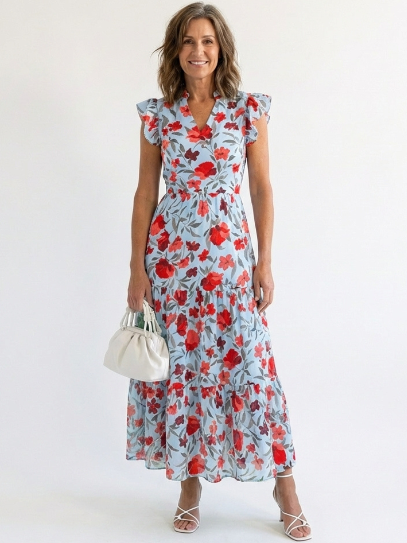 Darby - Floral V-Neck Tiered Midi Dress