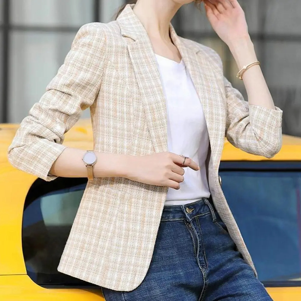 Check Pattern Blazer | Tailored One-Button Women's Jacket – Leah & Lila
