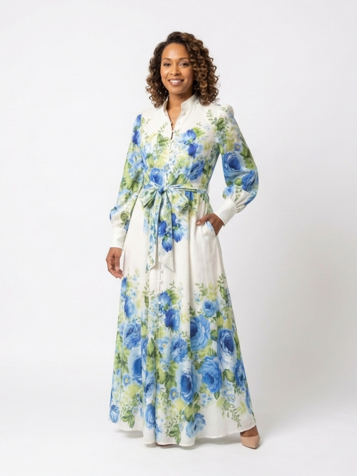 Scarlett - Long Sleeve Floral Button Front Maxi Dress