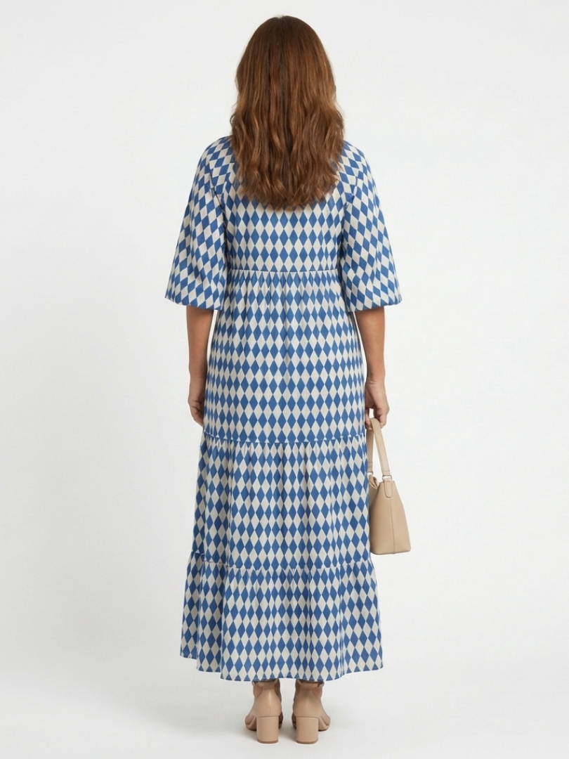 Hadley - Diamond Print Tiered Midi Dress