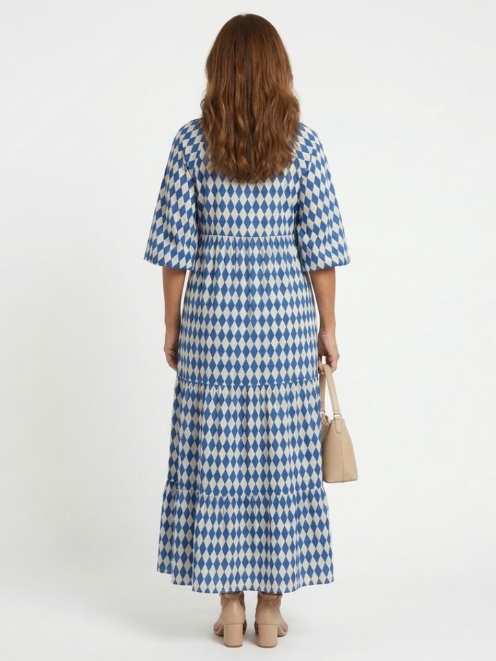 Hadley - Diamond Print Tiered Midi Dress