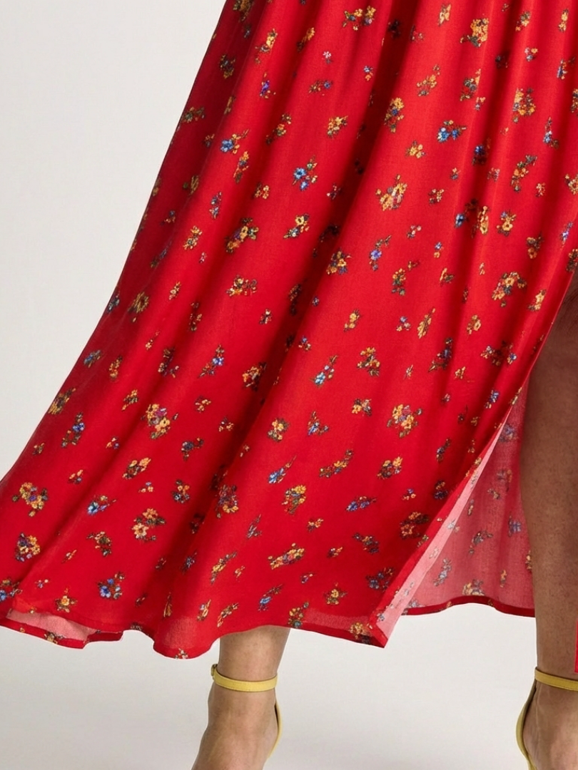 Aubrey - Square Neck Floral Puff Sleeve Midi Dress