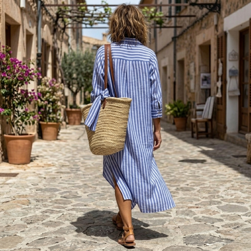 Leah & Lila Willow striped shirt dress styled look
