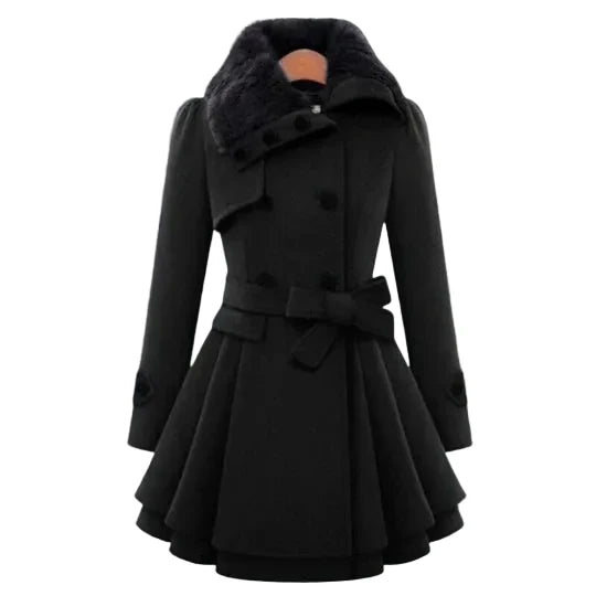 Faux Fur Collar Coat | Fit & Flare Belted Winter Style – Leah & Lila