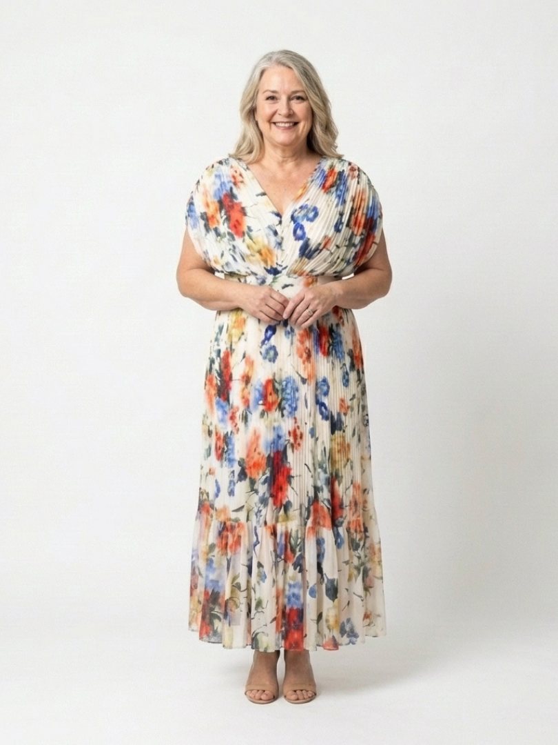 Cassidy - Short Sleeve Pleated Floral Midi Dress
