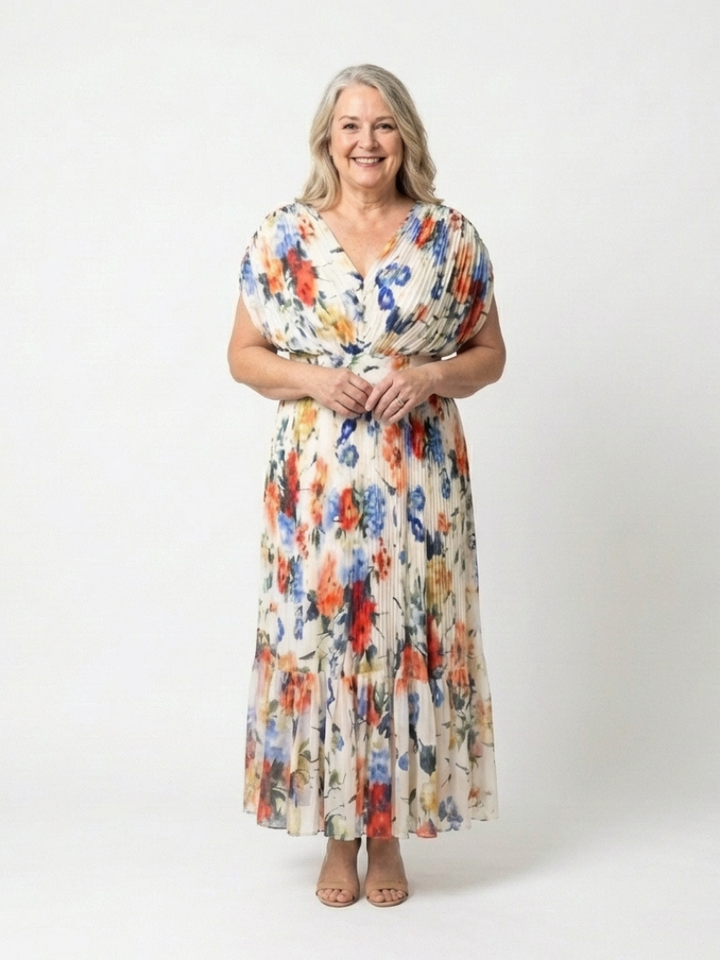 Cassidy - Short Sleeve Pleated Floral Midi Dress