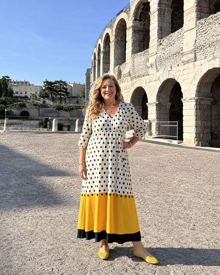 Petra - Polka Dot Color Block Everyday Midi Dress