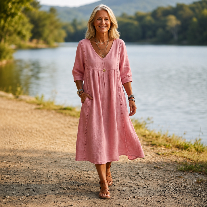 Carmen - Lightweight Ruched Maxi Dress with 3/4 Sleeves