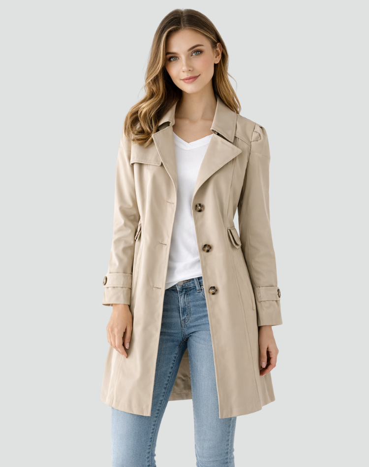 Tailored Women's Trench Coat, Classic Lapels, Mid-Length Jacket