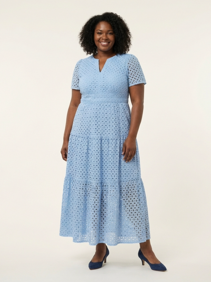 Wren - V Neck Short Sleeve Tiered Midi Dress
