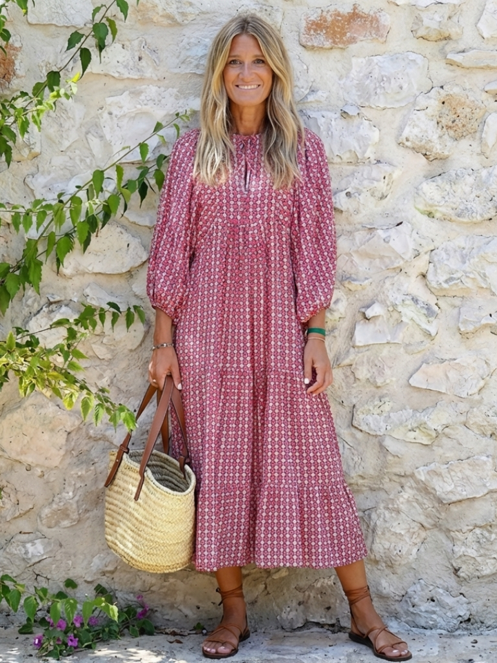 Piper - Geometric Print Long Sleeve Midi Dress