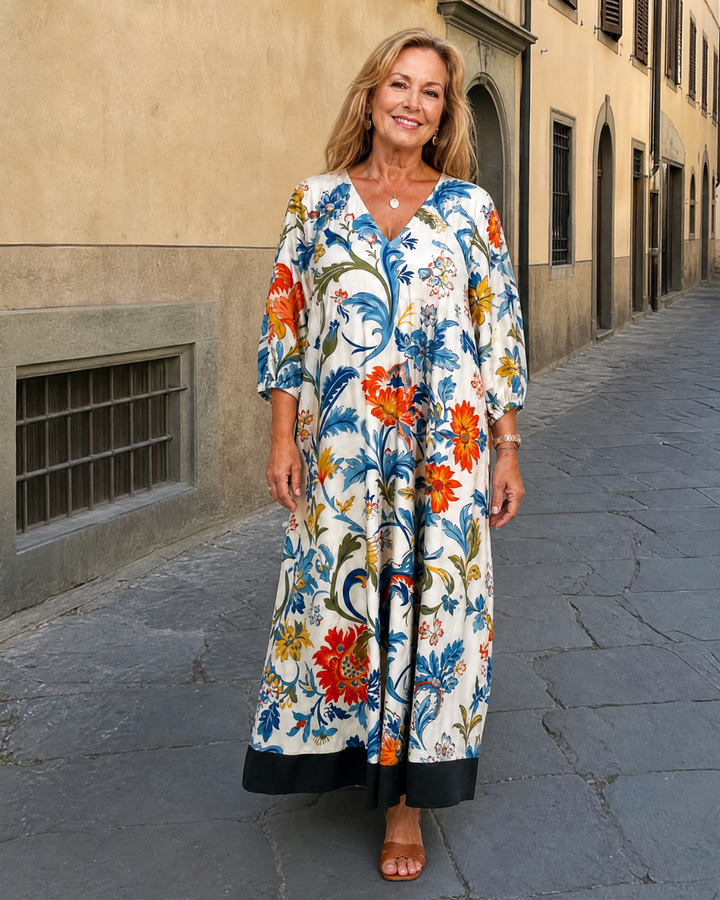 Clover - Botanical Scroll Print Everyday Pocket Midi Dress