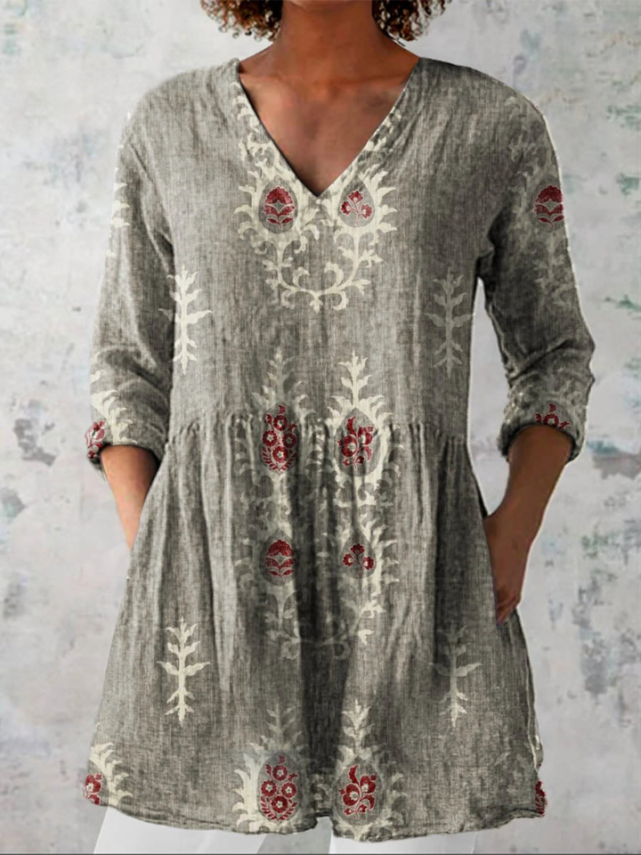 Eva - Long Blouse with V-Neck
