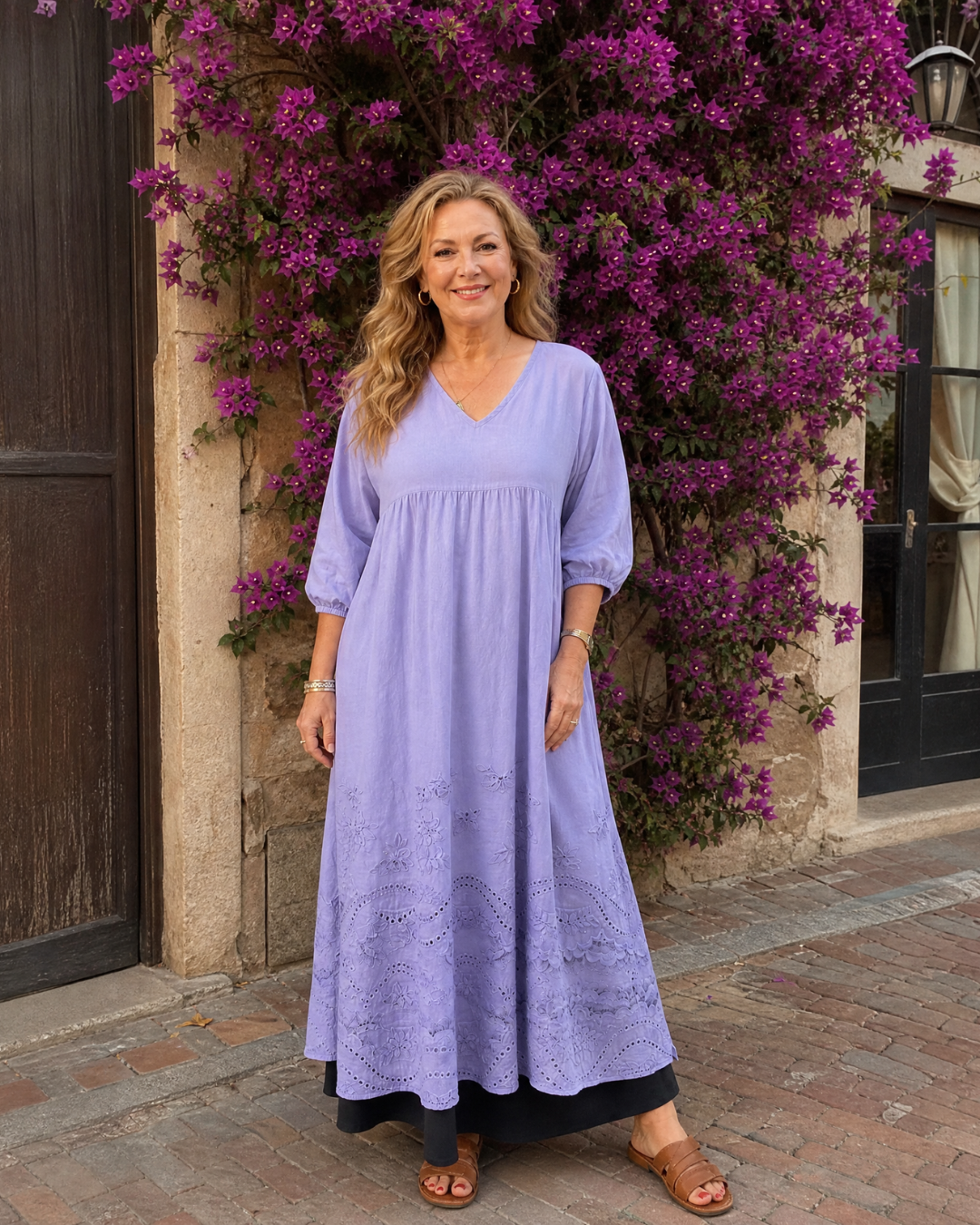 Waverly - Embroidered Hem Everyday Pocket Midi Dress