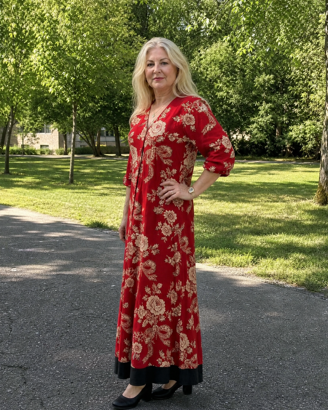 Blythe - Vintage Floral V Neck Relaxed Midi Dress