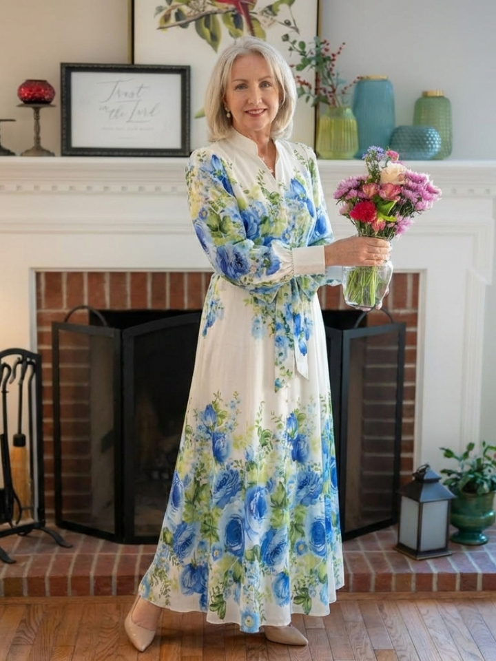 Scarlett - Long Sleeve Floral Button Front Maxi Dress
