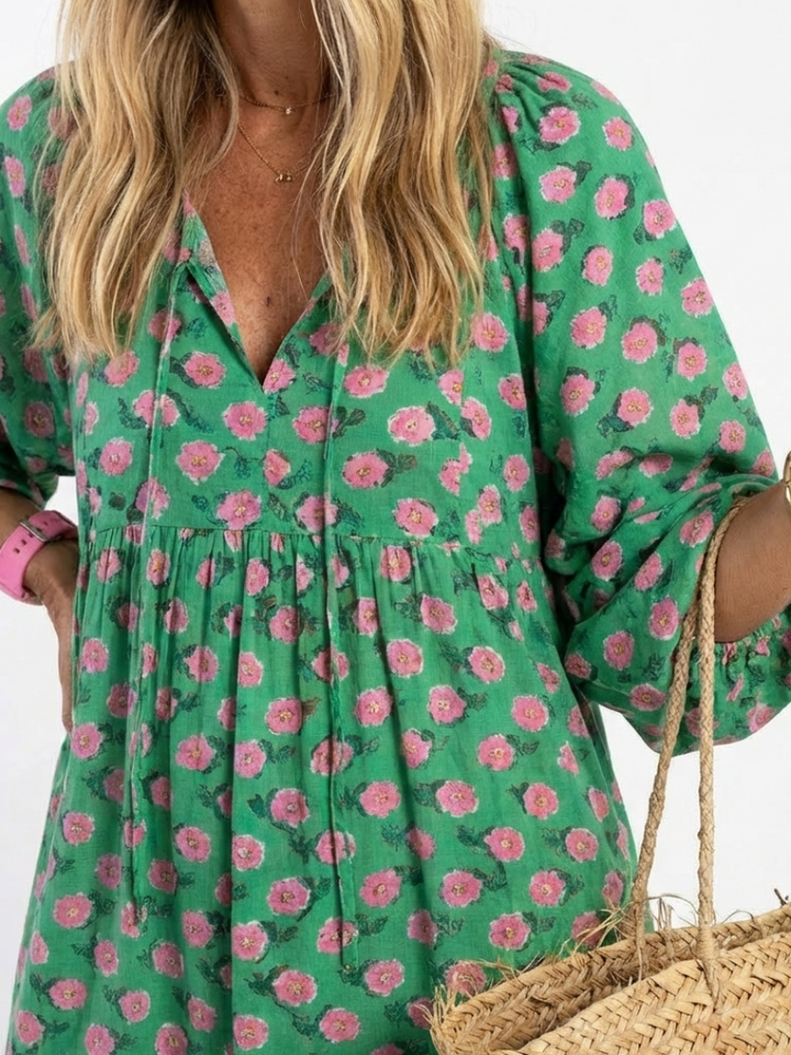 Sloane - Floral Print V Neck Tiered Midi Dress