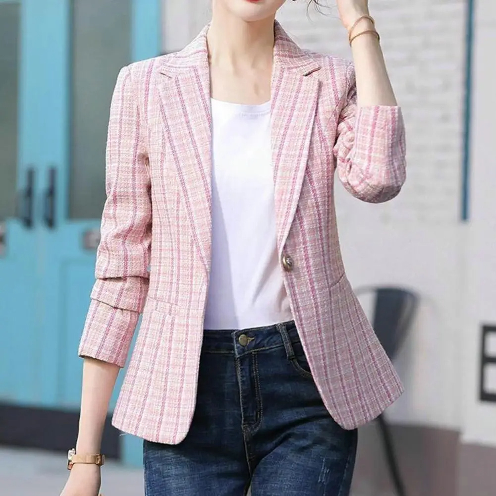 Check Pattern Blazer | Tailored One-Button Women's Jacket – Leah & Lila
