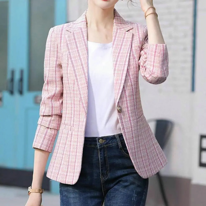 Check Pattern Blazer | Tailored One-Button Women's Jacket – Leah & Lila