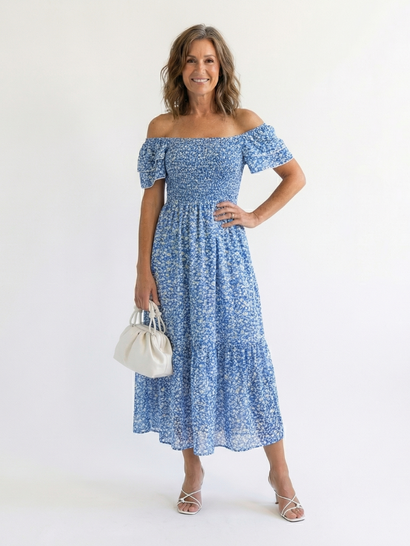 Blair - Off Shoulder Floral Smocked Midi Dress