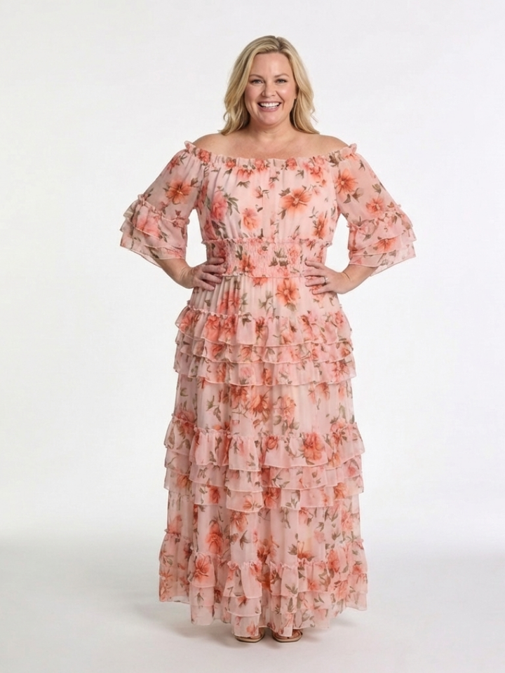 Georgia - Off Shoulder Floral Ruffle Tiered Maxi Dress
