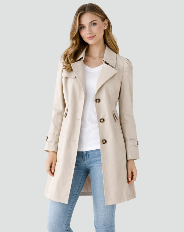 Tailored Women's Trench Coat, Classic Lapels, Mid-Length Jacket