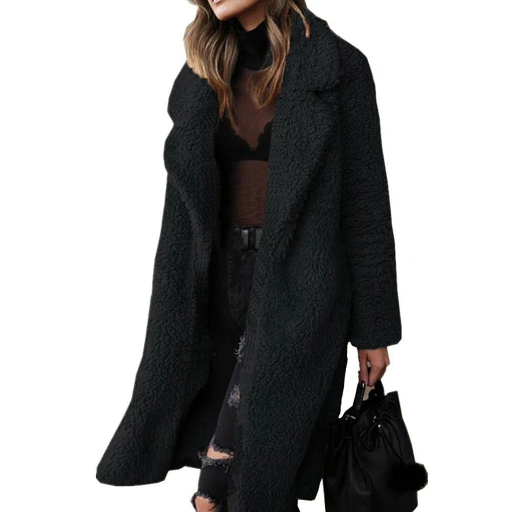 Teddy Plush Coat | Knee-Length Lapel Winter Coat – Leah & Lila