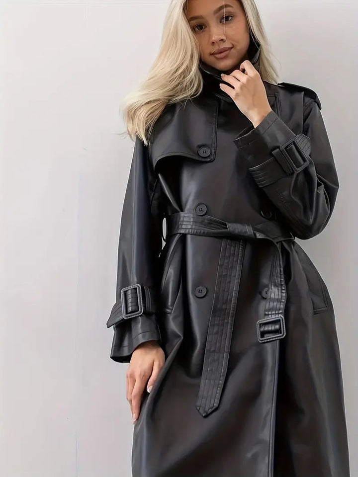 Faux Leather Trench Coat | Belted City Evening Layer – Leah & Lila