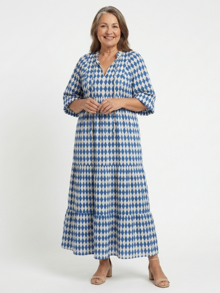 Hadley - Diamond Print Tiered Midi Dress