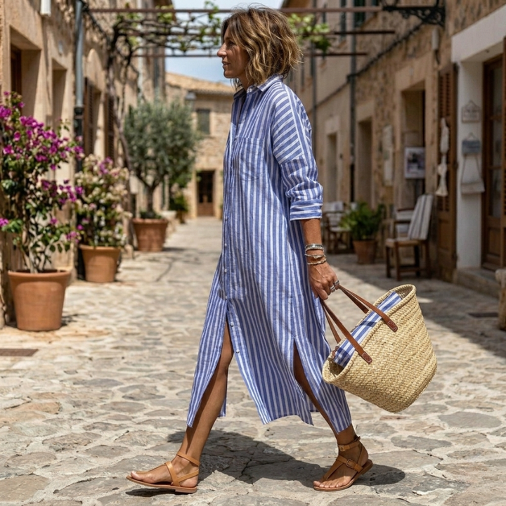 Leah & Lila Willow striped shirt dress full length