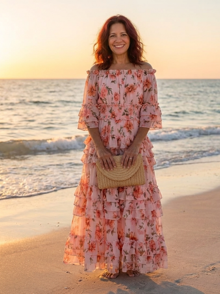 Georgia - Off Shoulder Floral Ruffle Tiered Maxi Dress