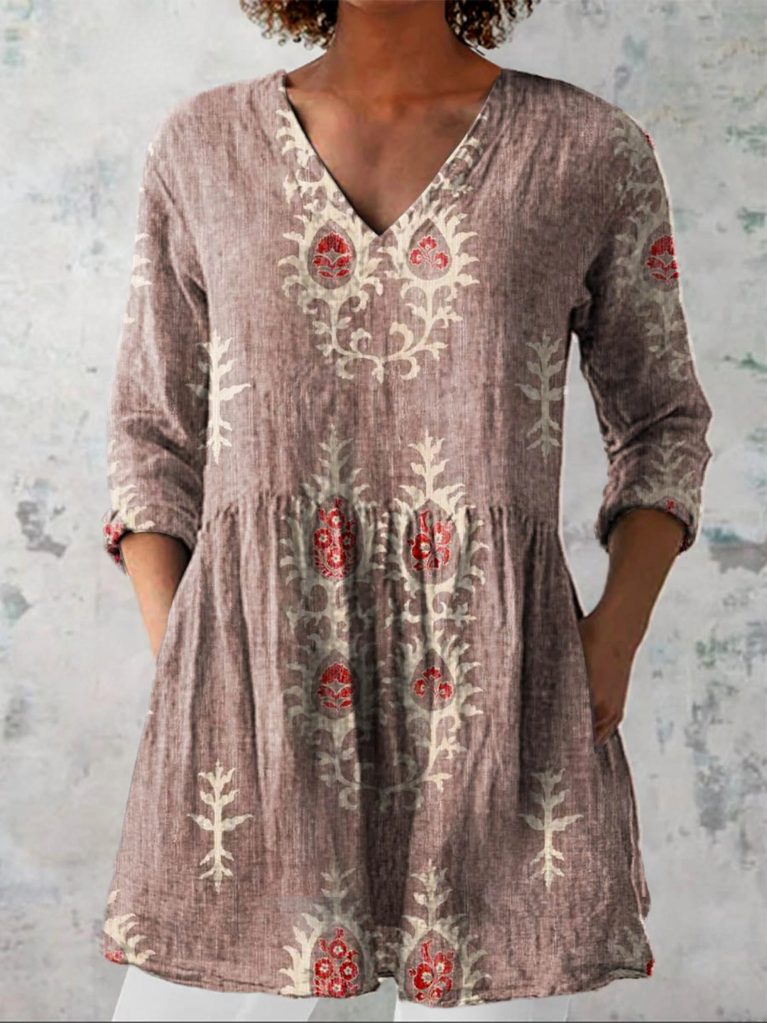 Eva - Long Blouse with V-Neck
