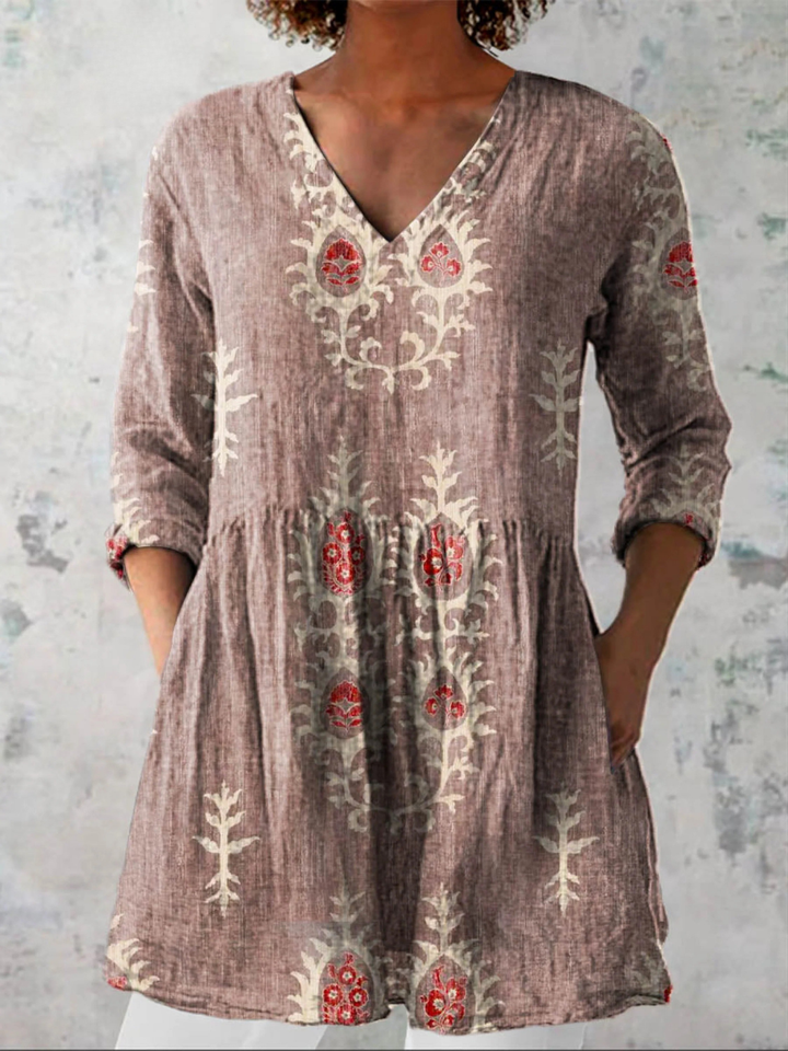 Eva - Long Blouse with V-Neck