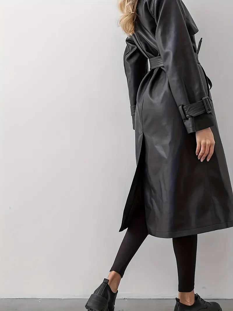 Faux Leather Trench Coat | Belted City Evening Layer – Leah & Lila
