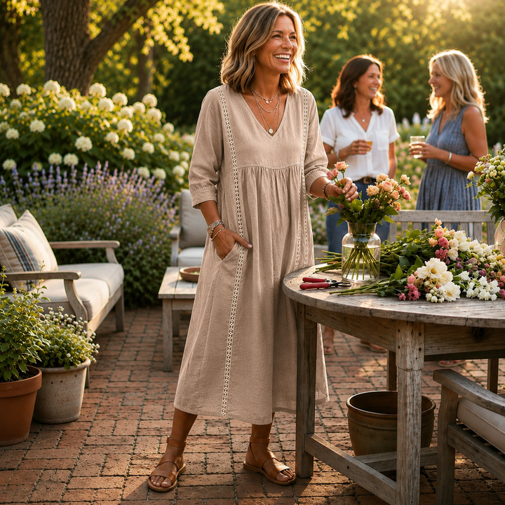 Carmen - Lightweight Ruched Maxi Dress with 3/4 Sleeves