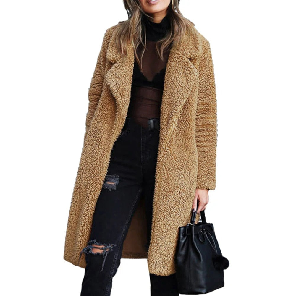 Teddy Plush Coat | Knee-Length Lapel Winter Coat – Leah & Lila