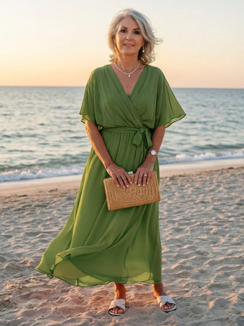 June - V Neck Draped Waist Tie Midi Dress