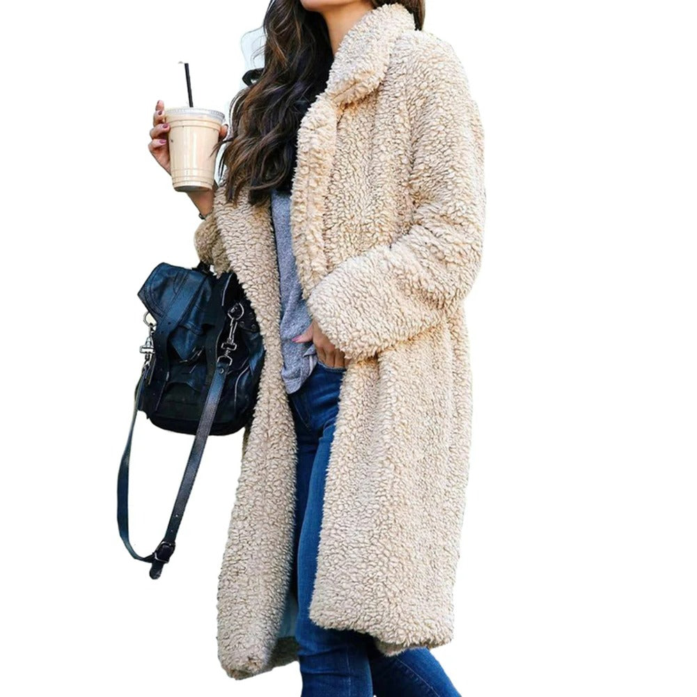 Teddy Plush Coat | Knee-Length Lapel Winter Coat – Leah & Lila